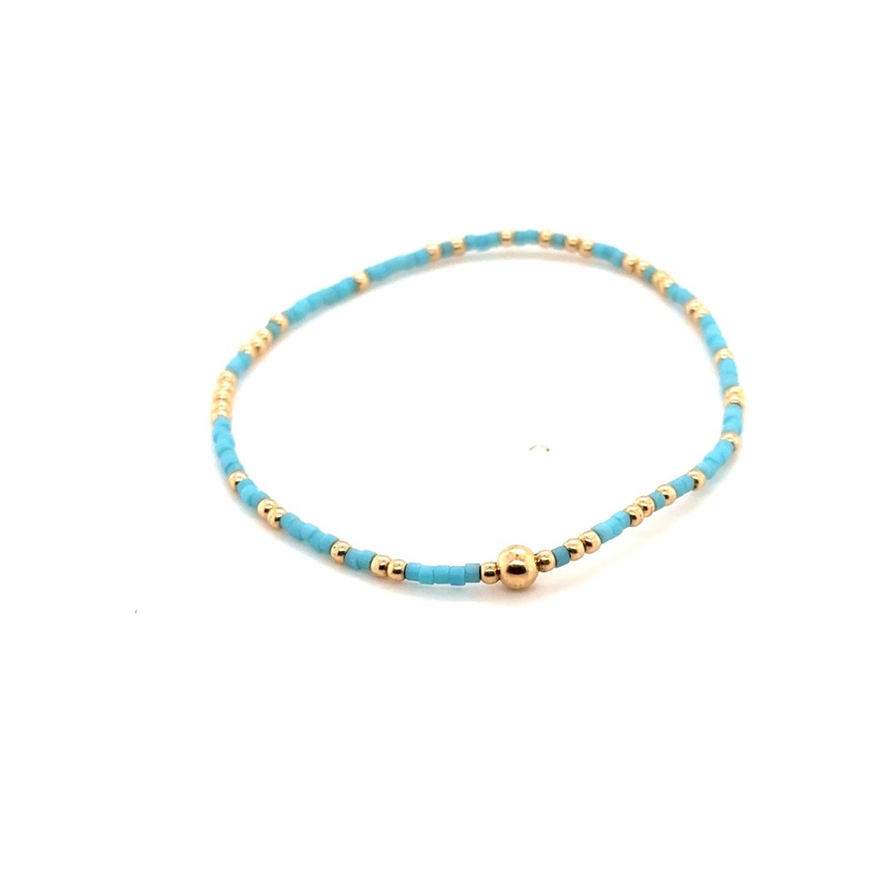 Enewton Turquoise Gold Beaded Stretch Bracelet 14kt Gold Filled Stackable Blue